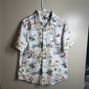 Chaps White Short Sleeve Tropical Print Button-Down Shirt